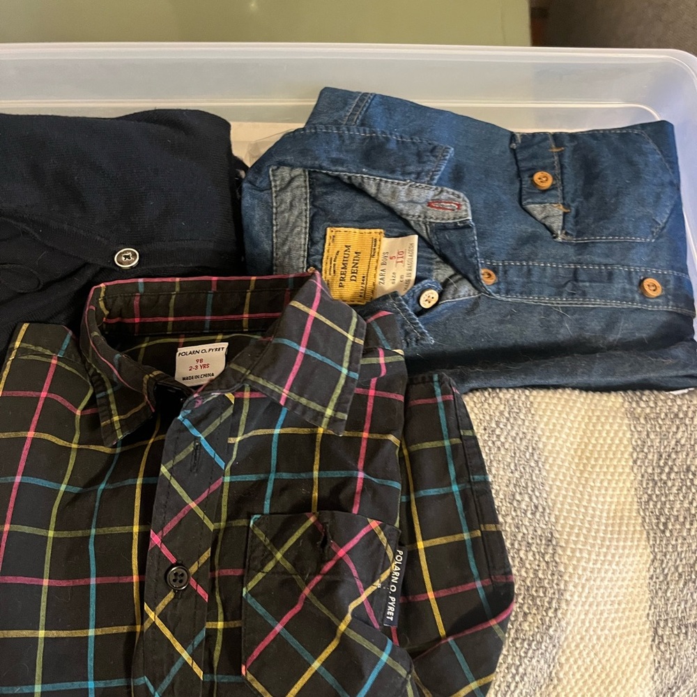 Wrangler, Bu and the duck. Zara, etc Kids Plaid and Denim Shirts - so 4 and 5